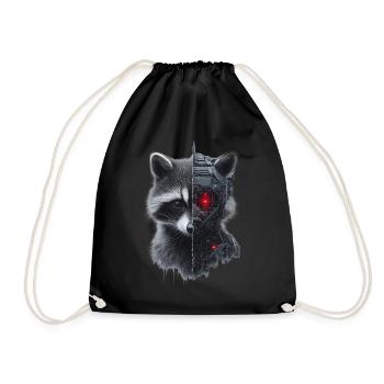 Lustige Roboter Tech Waschbär Cyborg Tier Raccoon - Turnbeutel - Schwarz - Vorne
