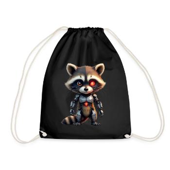 Lustige Roboter Tech Waschbär Cyborg Tier Raccoon - Turnbeutel - Schwarz - Vorne