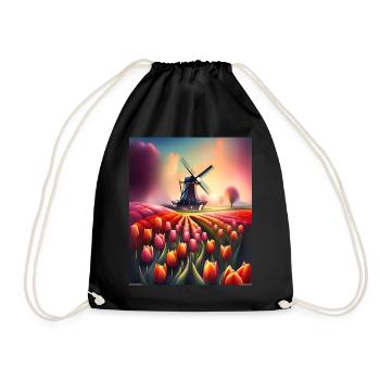 Tulip farm in Amsterdam Netherlands - Drawstring Bag - black - Front