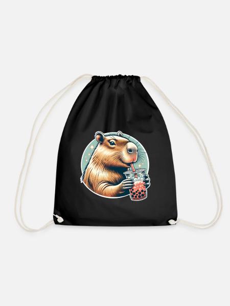 Capybara Bubble Tea - Turnbeutel - Schwarz
