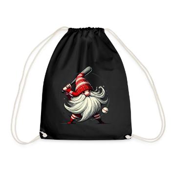 Christmas Baseball Gnome with Baseball Bat - Drawstring Bag - black - Front