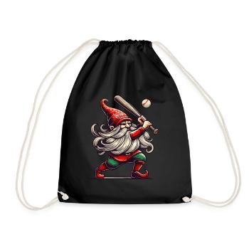 Christmas Baseball Gnome Dwarf Elf - Drawstring Bag - black - Front