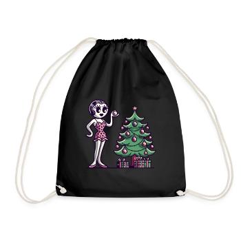 Weihnachtliches Pin-Up Cartoon Motiv im Retro - Turnbeutel - Schwarz - Vorne