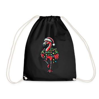 Lustiger Weihnachtlicher Flamingo Mit Dekoration - Turnbeutel - Schwarz - Vorne