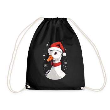 Weihnachtliche Ente mit Mütze und Schneeflocken - Turnbeutel - Schwarz - Vorne