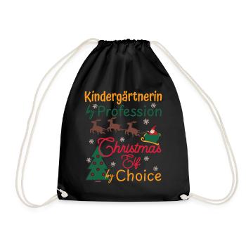 Kindergarten Teacher Christmas Xmas Elf Kindergarten - Drawstring Bag - black - Front