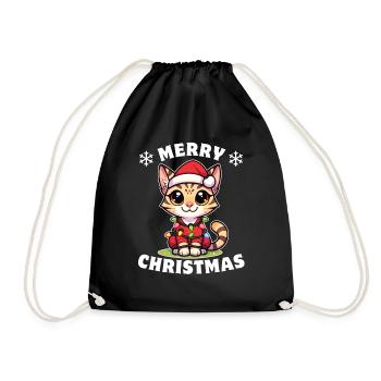 Christmas Fairy Lights Savannah Cat - Drawstring Bag - black - Front