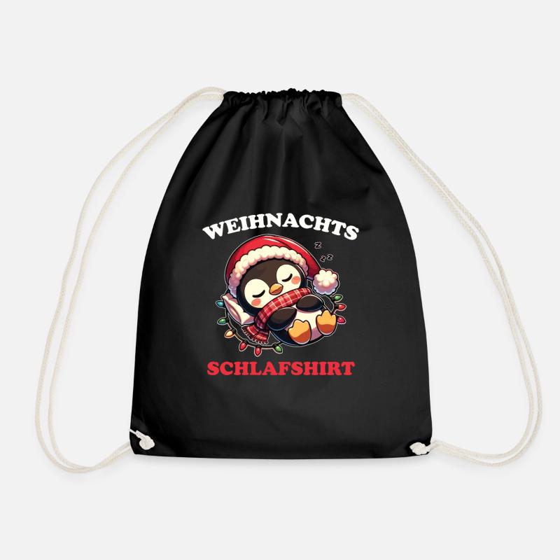 Weihnachts Schlafshirt Weihnachten Pinguin - Turnbeutel - Schwarz