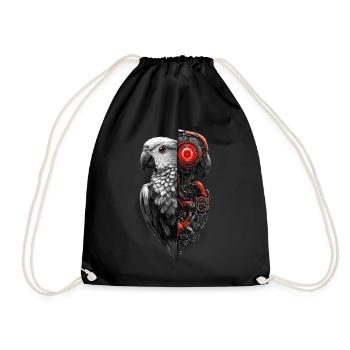 Funny Robot Art Parrot Cyborg Bird Parrot - Drawstring Bag - black - Front