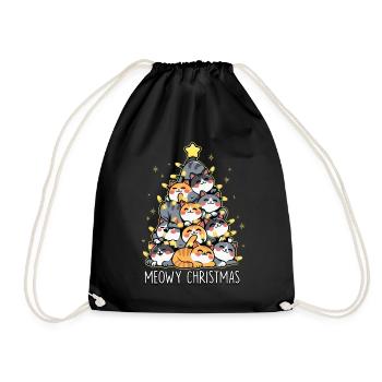Meowy Christmas Lustiger Katzenbaum Weihnachten - Turnbeutel - Schwarz - Vorne