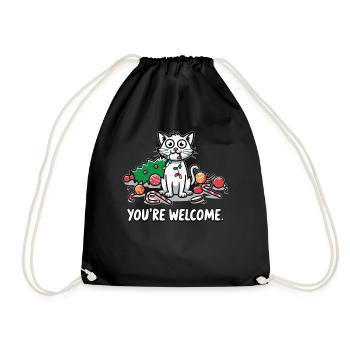 You're Welcome Funny Chaos Cat Christmas - Drawstring Bag - black - Front