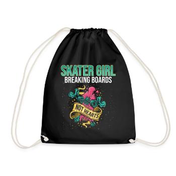 Skateboarder Skater Girl Women Sk8er Skateboard - Drawstring Bag - black - Front