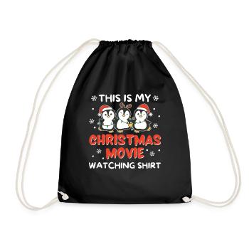 Penguin Christmas Movie Watching - Drawstring Bag - black - Front