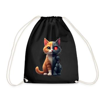Funny Robot Cat Tech Cats Cyborg Animal Cat - Drawstring Bag - black - Front