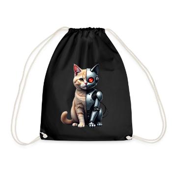 Funny Robot Cat Tech Cats Cyborg Animal Cat - Drawstring Bag - black - Front