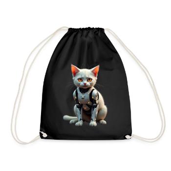 Funny Robot Cat Tech Cats Cyborg Animal Cat - Drawstring Bag - black - Front