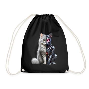 Lustige Roboter Katze Tech Katzen Cyborg Tier Cat - Turnbeutel - Schwarz - Vorne