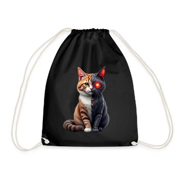 Funny Robot Cat Tech Cats Cyborg Animal Cat - Drawstring Bag - black - Front