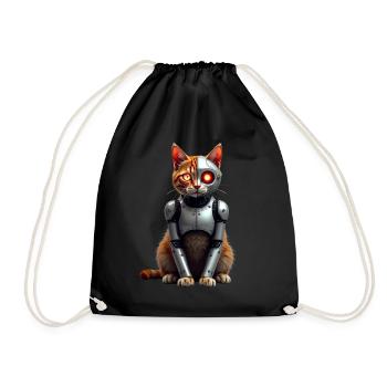 Funny Robot Cat Tech Cats Cyborg Animal Cat - Drawstring Bag - black - Front