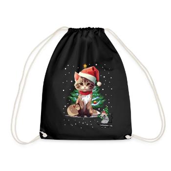 Katze Maus Weihnachten Santa Nikolaus Christmas - Turnbeutel - Schwarz - Vorne