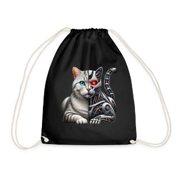 Funny Robot Cat Tech Cats Cyborg Animal Cat - Drawstring Bag - black - Front