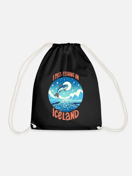 Fishing in Iceland - Drawstring Bag - black