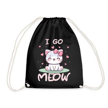 "I Go Meow" Perfect for cat lovers with a sense of humor - Drawstring Bag - black - Front