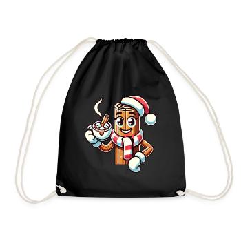 Heiße Schokolade Mit Zimt Cartoon Weihnachten - Turnbeutel - Schwarz - Vorne