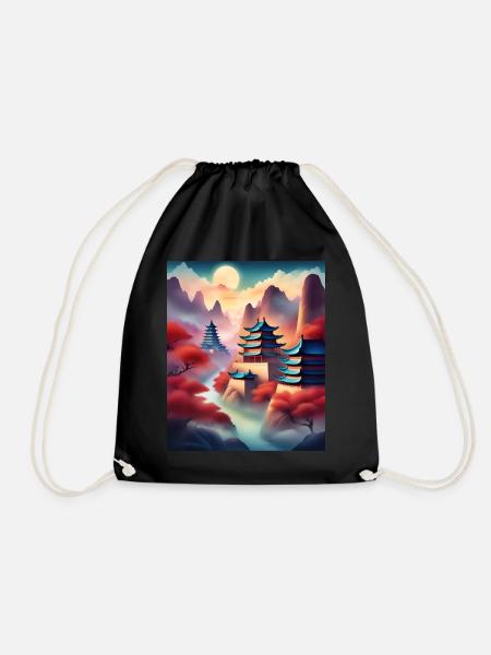 Awesome japanese fortresses - Drawstring Bag - black