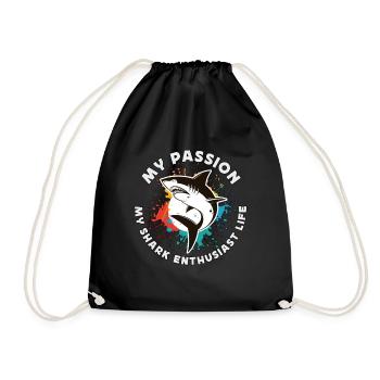 Shark Enthusiast My Passion My Marine Biologist - Drawstring Bag - black - Front