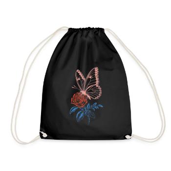Rose Butterfly - Drawstring Bag - black - Front