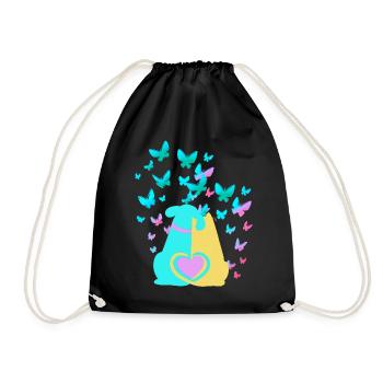 Spring Dog Cat Heart - Drawstring Bag - black - Front