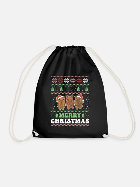 Merry Christmas retro ugly christmas Capybara - Turnbeutel - Schwarz