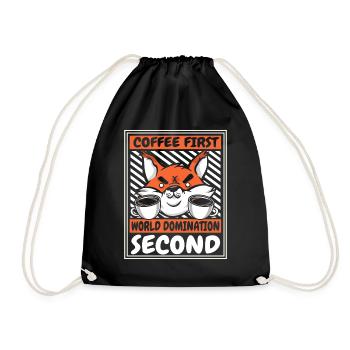 Coffee First Then World Domination Second Red Fox - Drawstring Bag - black - Front