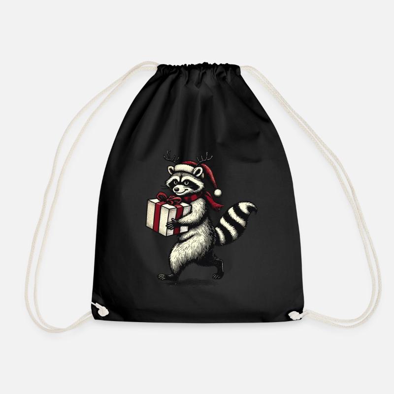 Weihnachts-Waschbär Mit Geschenk - Turnbeutel - Schwarz