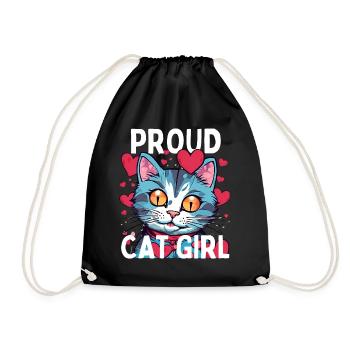 Proud Cat Girl Love Cat Kitten - Drawstring Bag - black - Front