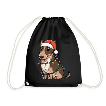 Miniature Bull Terrier Christmas Lights Xmas Dogs - Drawstring Bag - black - Front