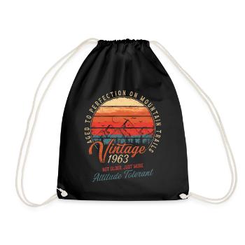 Vintage 1963 Birthday Hiking Mountains Gift - Drawstring Bag - black - Front