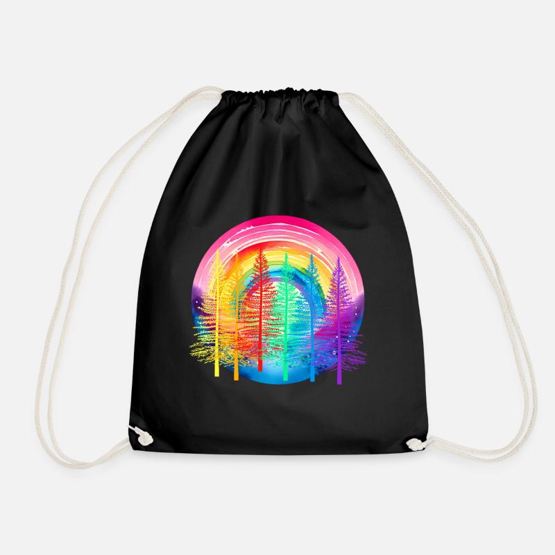 Regenbogen Wald LGBT Nadelwald Regenbogenfahne - Turnbeutel - Schwarz