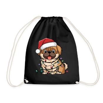 Pekingese Christmas Lights Xmas Dogs Gifts - Drawstring Bag - black - Front