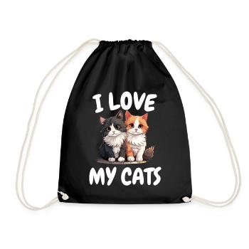 I Love My Cats Funny Kitten For - Drawstring Bag - black - Front