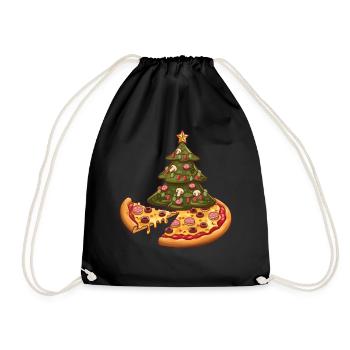 Pizza Christmas Tree Pepperoni Food Gifts for Men - Drawstring Bag - black - Front