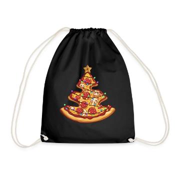 Pizza Christmas Tree Pepperoni Food Gifts for Men - Drawstring Bag - black - Front