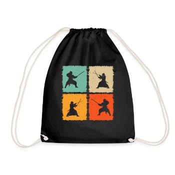 Japanese Kendo Fighter Kendo Martial Arts Kendo Wr - Drawstring Bag - black - Front