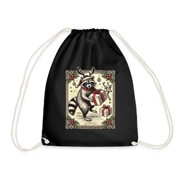 Weihnachtlicher Waschbär Mit Geschenken Und - Turnbeutel - Schwarz - Vorne