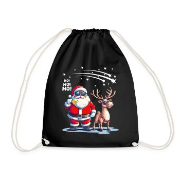 Cool Santa Claus with Reindeer Says Ho Ho Ho - Drawstring Bag - black - Front