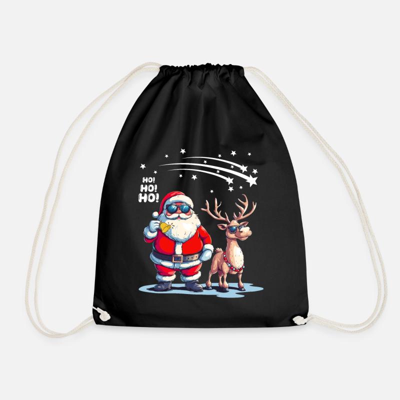 Cooler Weihnachtsmann mit Rentier sagt Ho Ho Ho - Turnbeutel - Schwarz