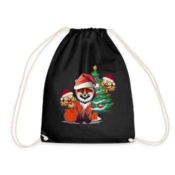 Fox Chicken Coop Christmas Chickens Christmas Tree Xmas - Drawstring Bag - black - Front