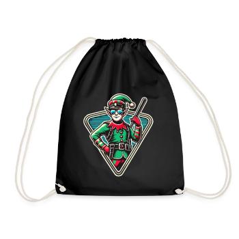 Christmas elf with sunglasses - Drawstring Bag - black - Front