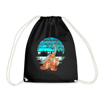 Fox Foxes Nature Nature Lover Children Child - Drawstring Bag - black - Front